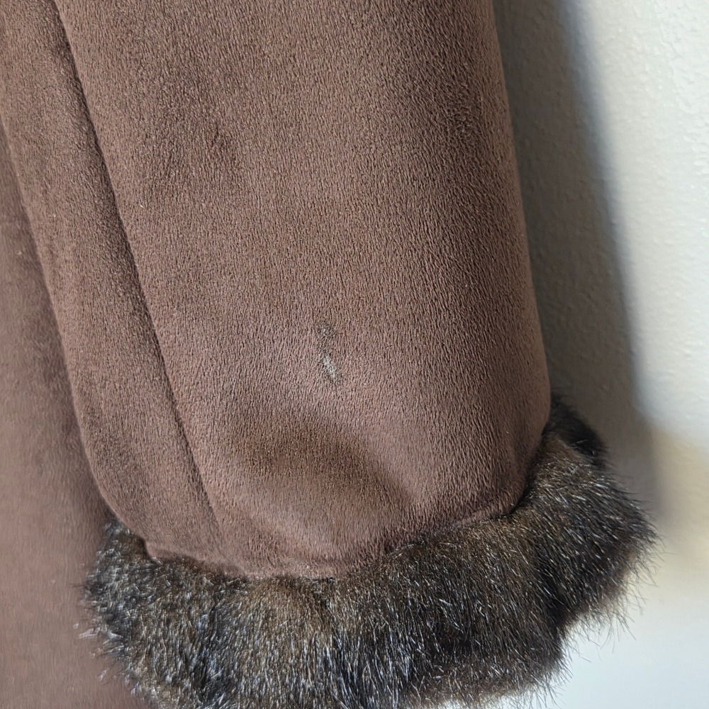 Jones New York Brown Vegan Suede Y2K Faux Fur Lined Coat Large Penny Lane - Picture 8 of 13